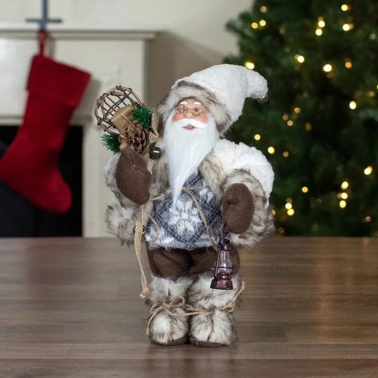 12" Standing Snow Lodge Santa Christmas Figurine with a Lantern