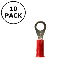 (2295) #8 Stud Red Vinyl Insulated Ring Terminals for 22-18AWG Wire ~ 10 Pack