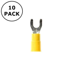 (2541) #10 Stud Yellow Vinyl Insulated Spade Fork Terminals 12-10AWG ~ 10 Pack