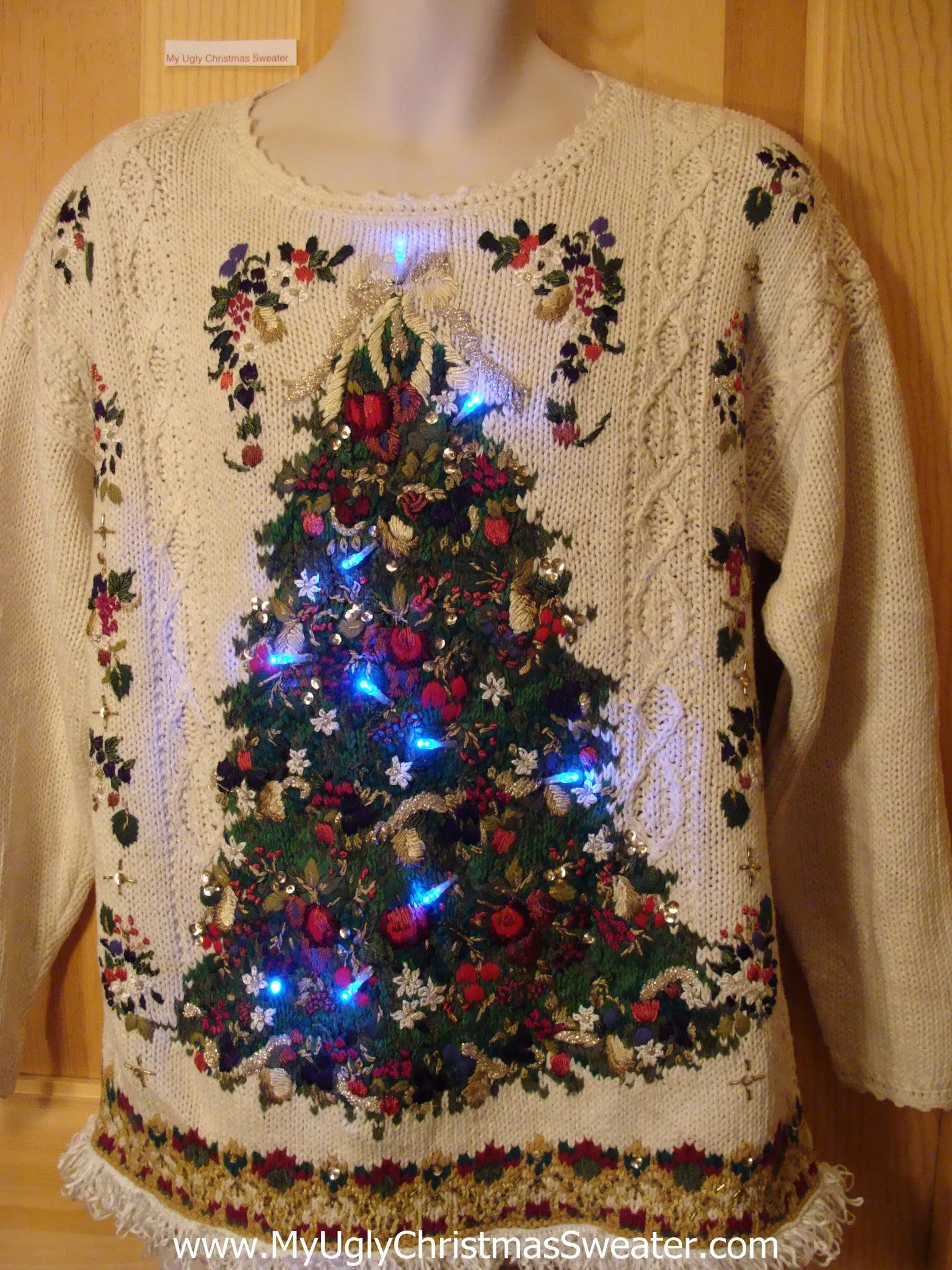 80s Light Up Ugly Christmas Sweater Tree Fringe