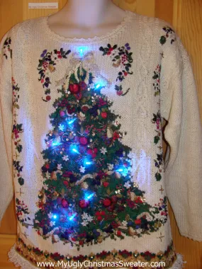 80s Light Up Ugly Christmas Sweater Tree Fringe