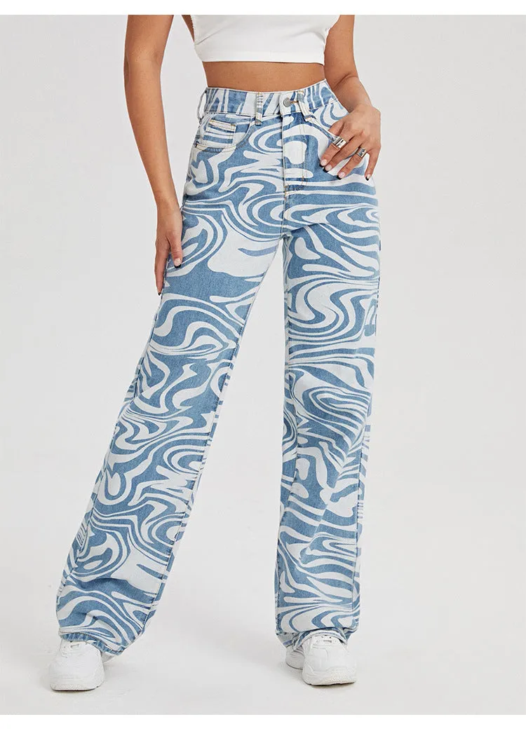 Abstract High Waisted Jeans