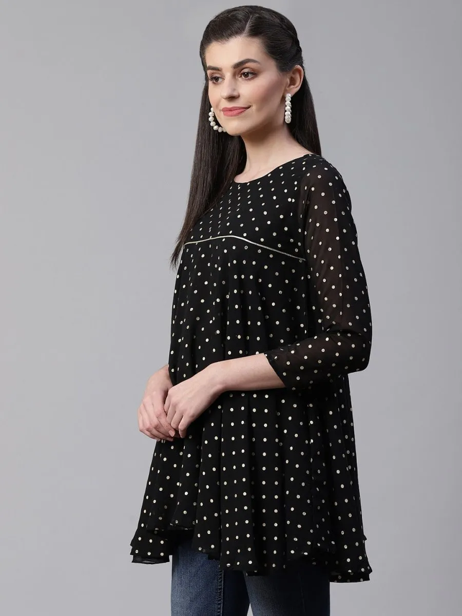 Ahalyaa Black Polka Dot Fancy Printed Tunic