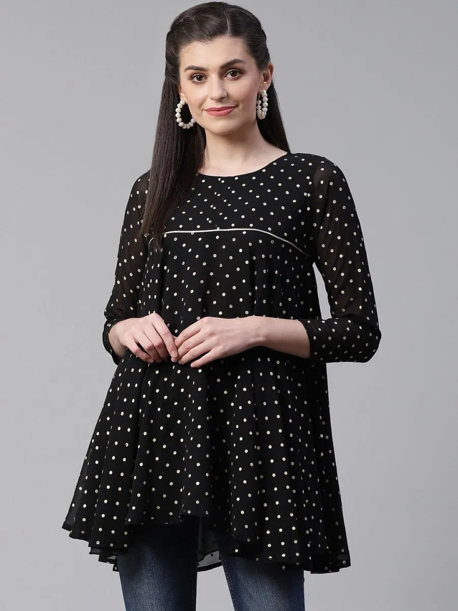 Ahalyaa Black Polka Dot Fancy Printed Tunic