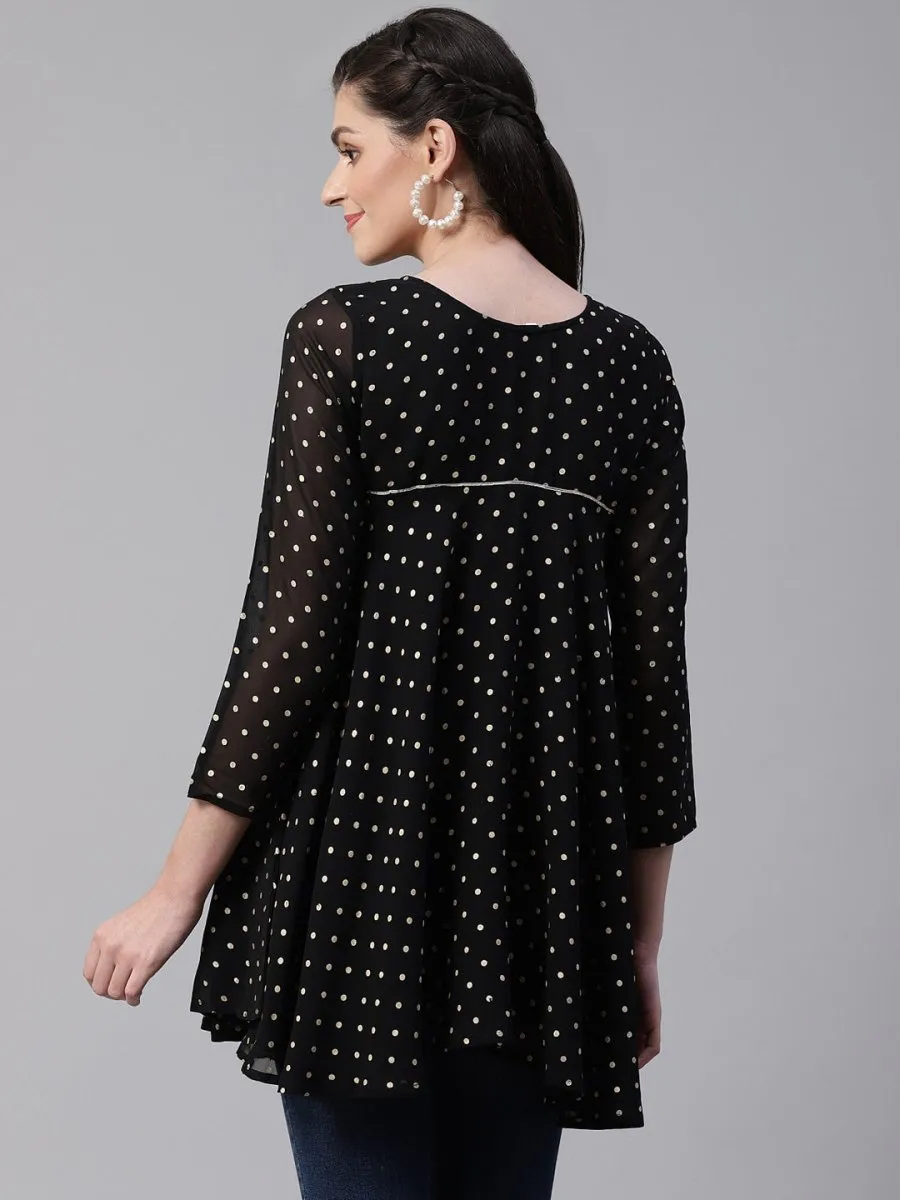 Ahalyaa Black Polka Dot Fancy Printed Tunic