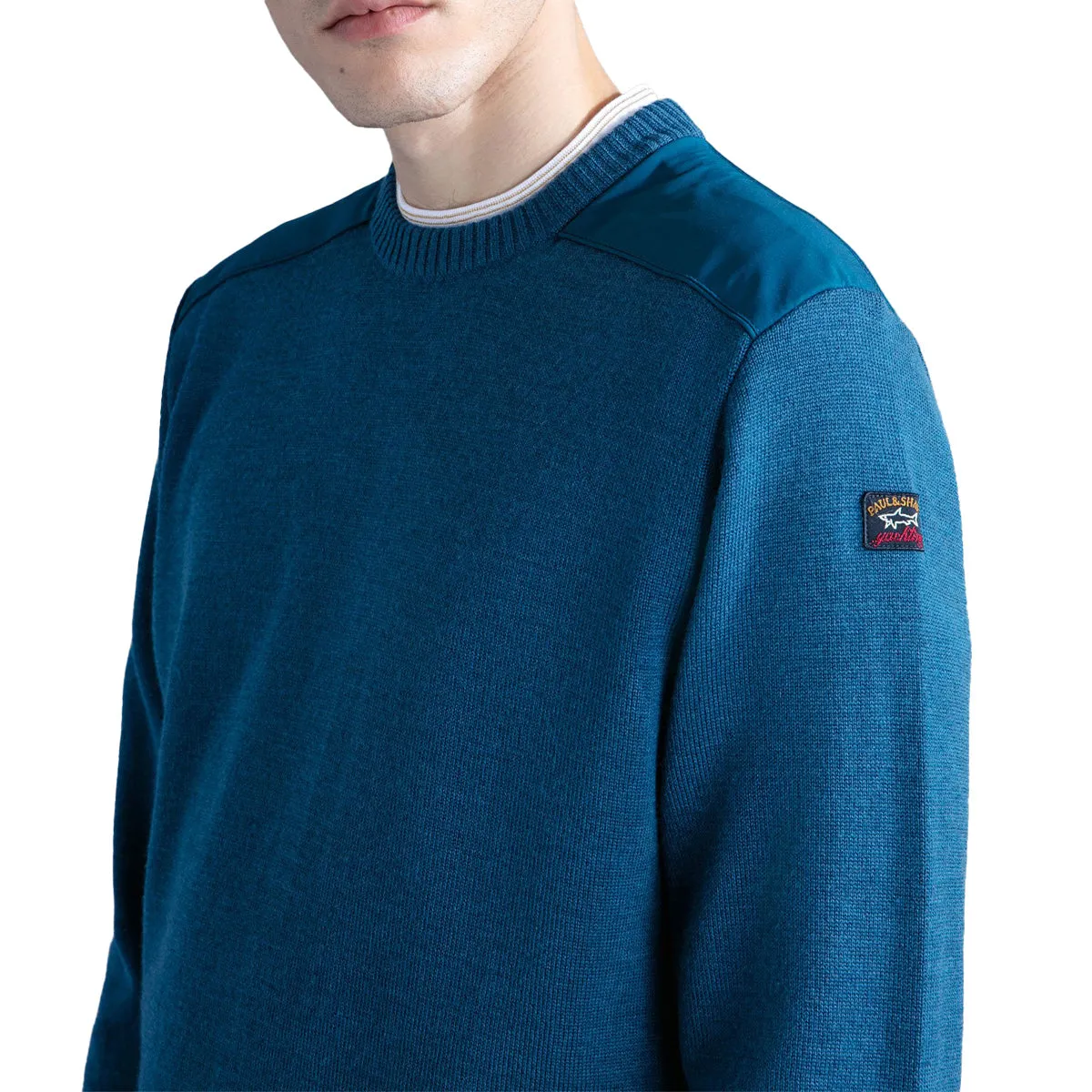 Aqua Wool Crew Neck with Typhoon Details