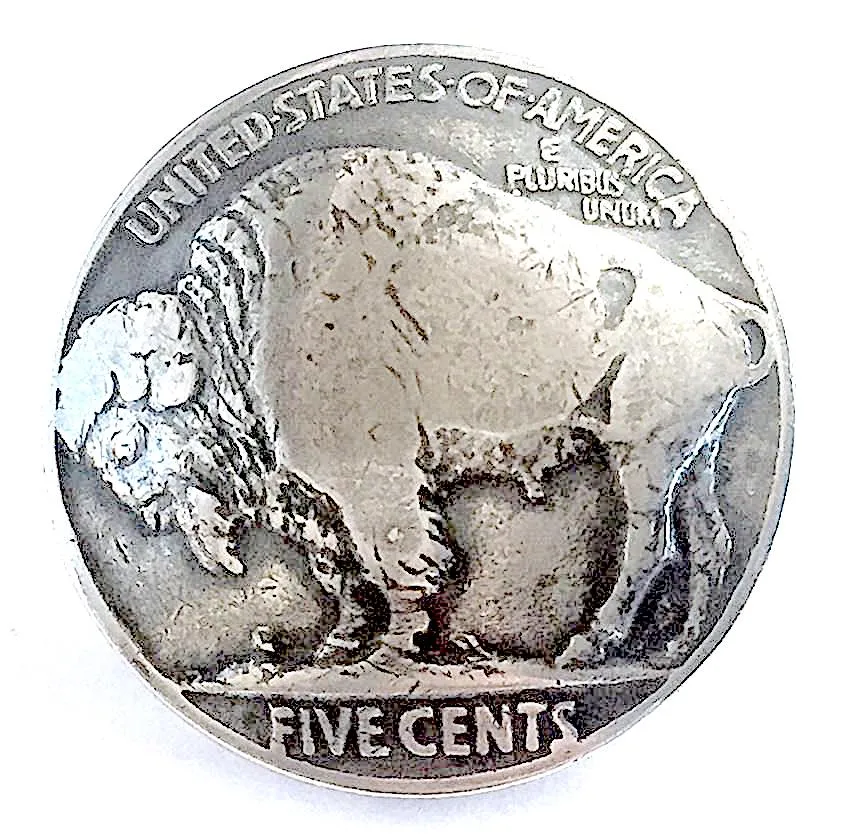 Authentic Buffalo Nickel Coin Button Shank Back,  7/8" USA  #SW-31