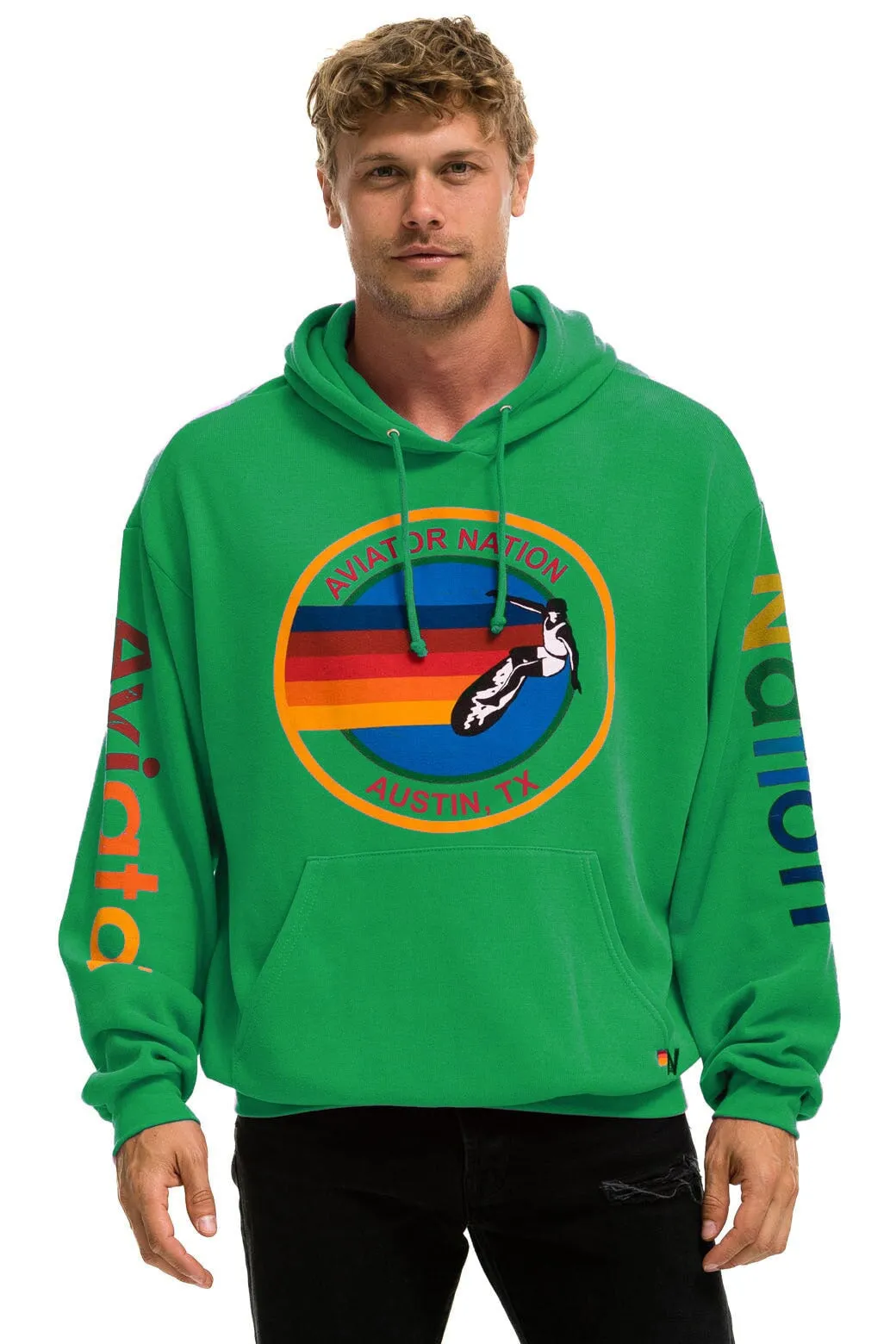 AVIATOR NATION AUSTIN RELAXED PULLOVER HOODIE - KELLY GREEN