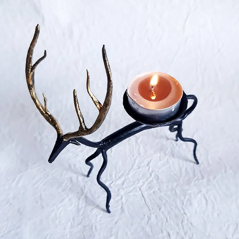 Bastar Handmade Wrought Iron Golden Deer Tealight Holder (Set of 2)