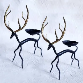 Bastar Handmade Wrought Iron Golden Deer Tealight Holder (Set of 2)