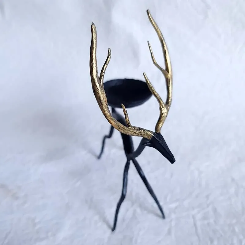 Bastar Handmade Wrought Iron Golden Deer Tealight Holder (Set of 2)