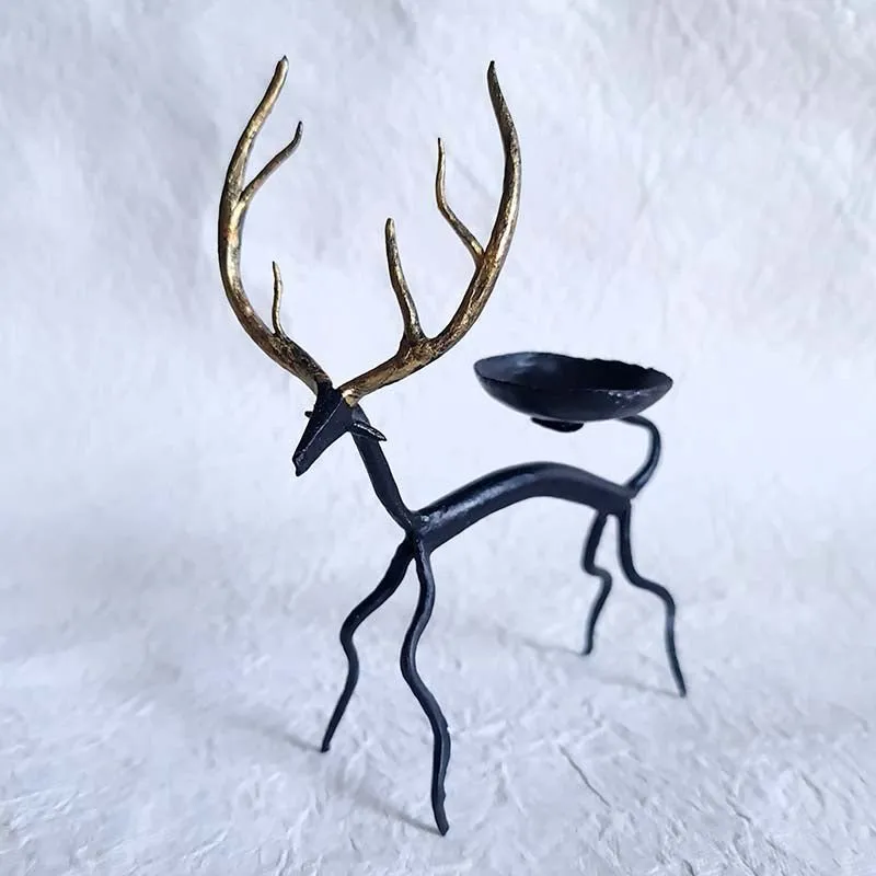 Bastar Handmade Wrought Iron Golden Deer Tealight Holder (Set of 2)