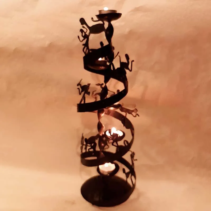 Bastar Handmade Wrought Iron Spiral tealight Holder showpiece