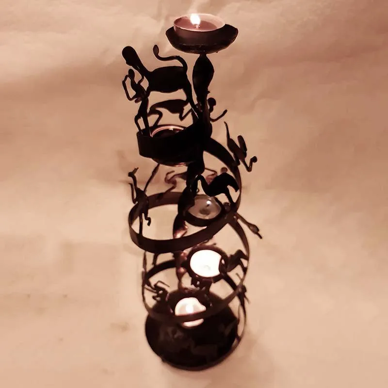 Bastar Handmade Wrought Iron Spiral tealight Holder showpiece