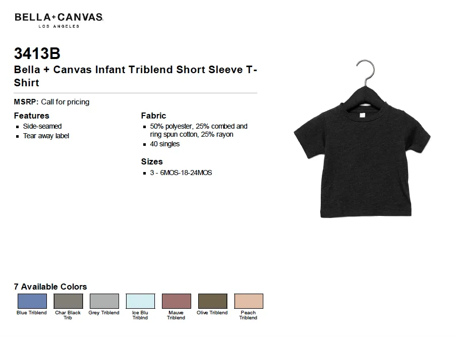 Bella Canvas Infant Triblend Short Sleeve T Shirt