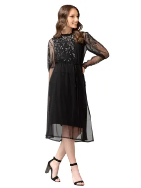 Bianco Nero Studded Puff Sleeve Overlay Dress