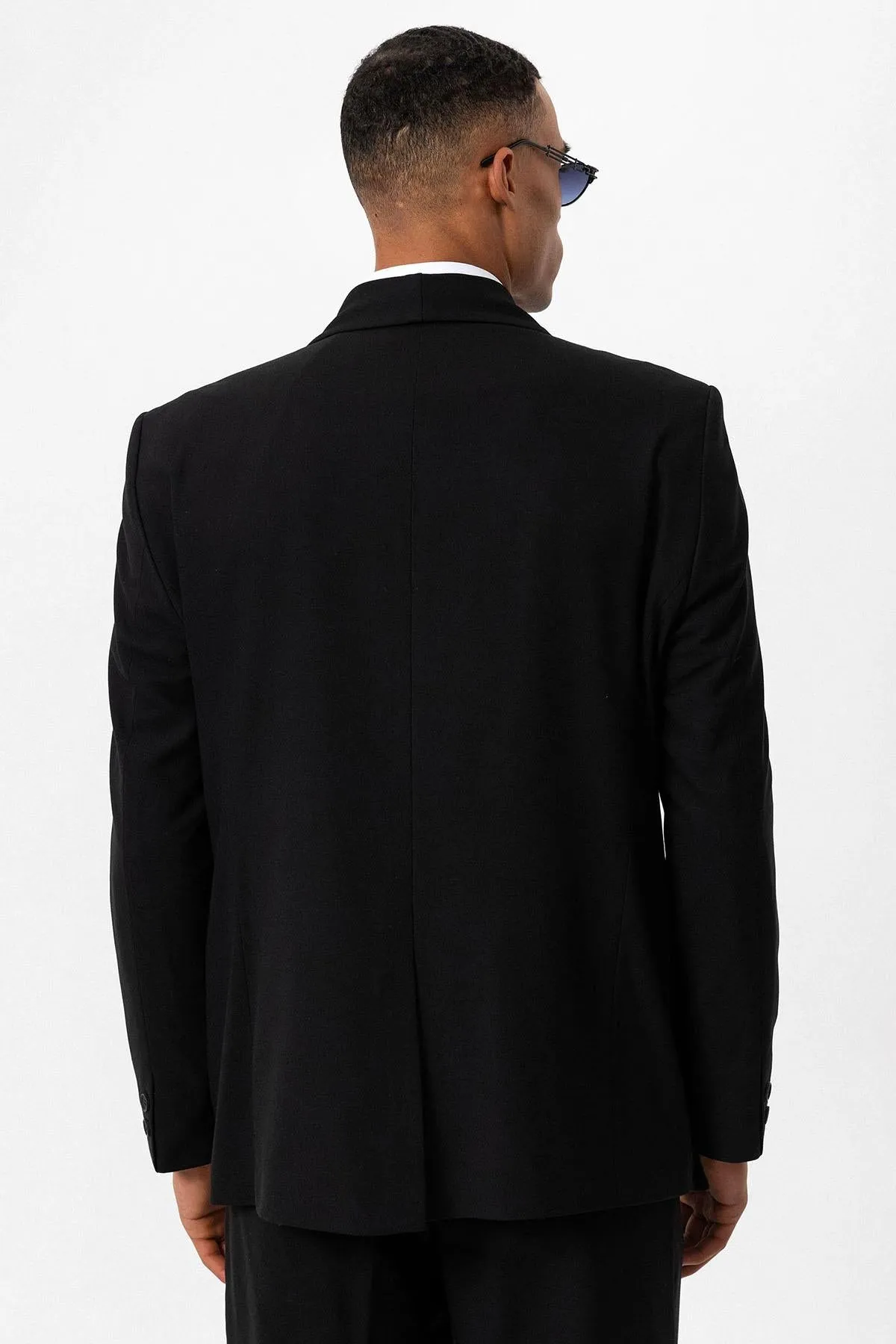 Black Double-Breasted Belted Men's Blazer - Wessi