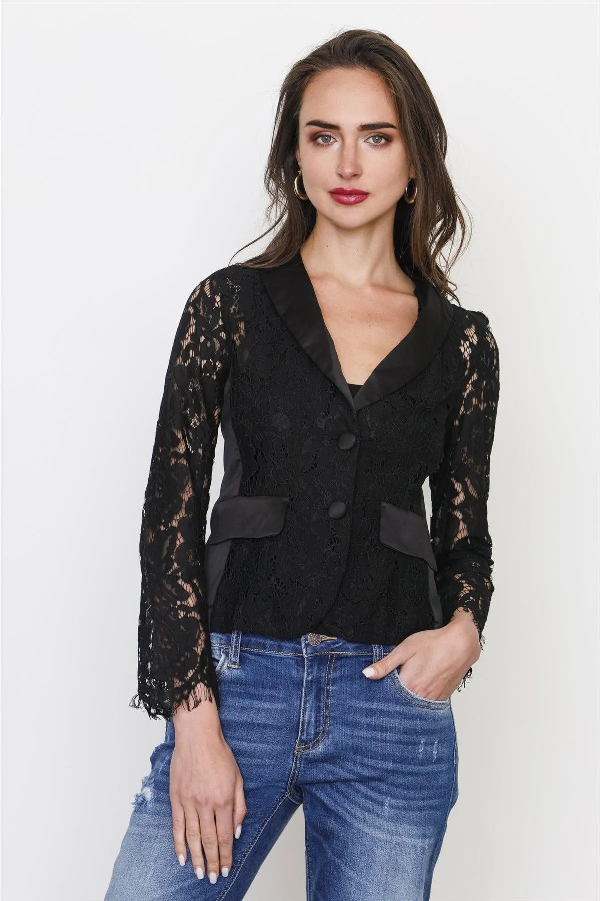 Black Floral Lace Blazer / 3-2-1