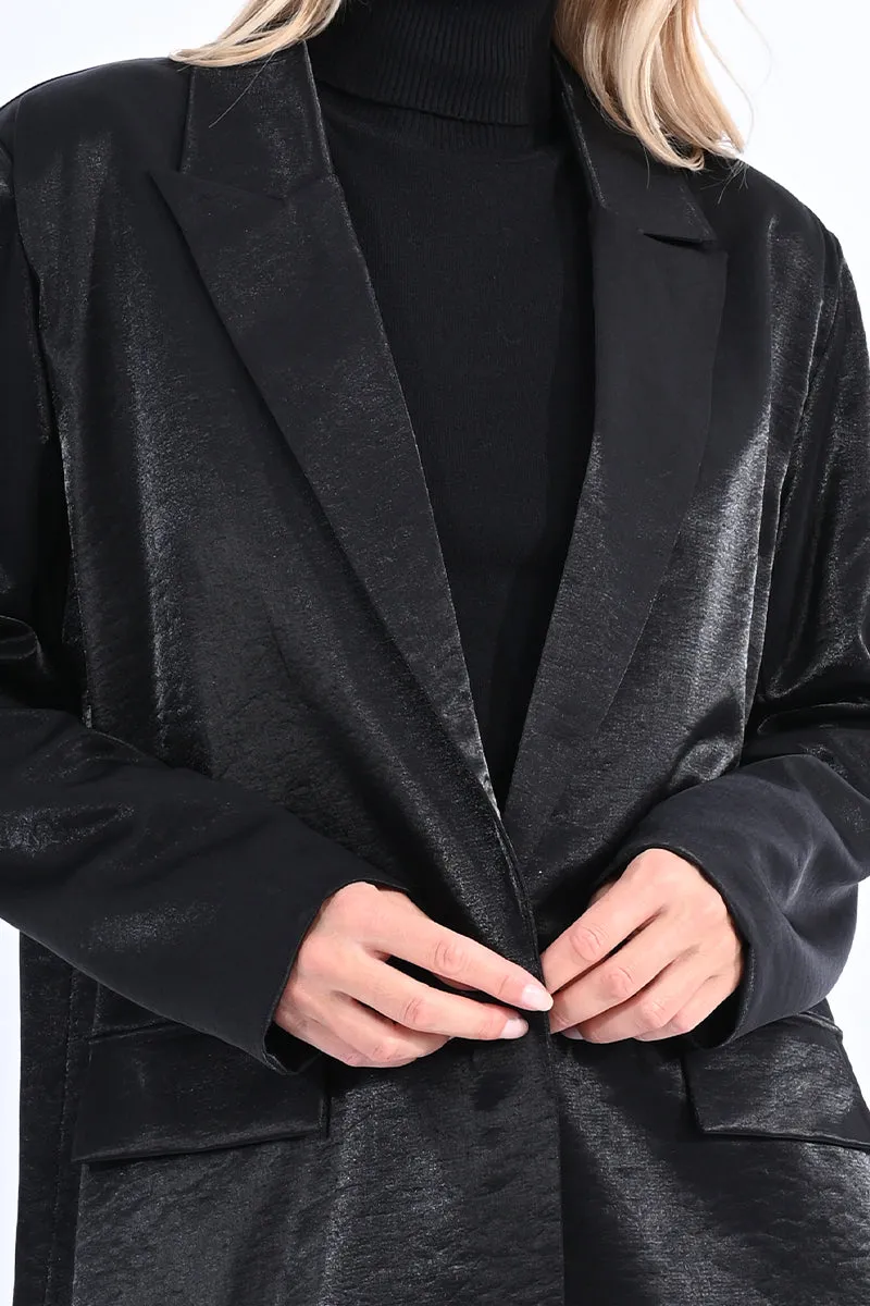 Black Wide Satin Blazer by Molly Bracken