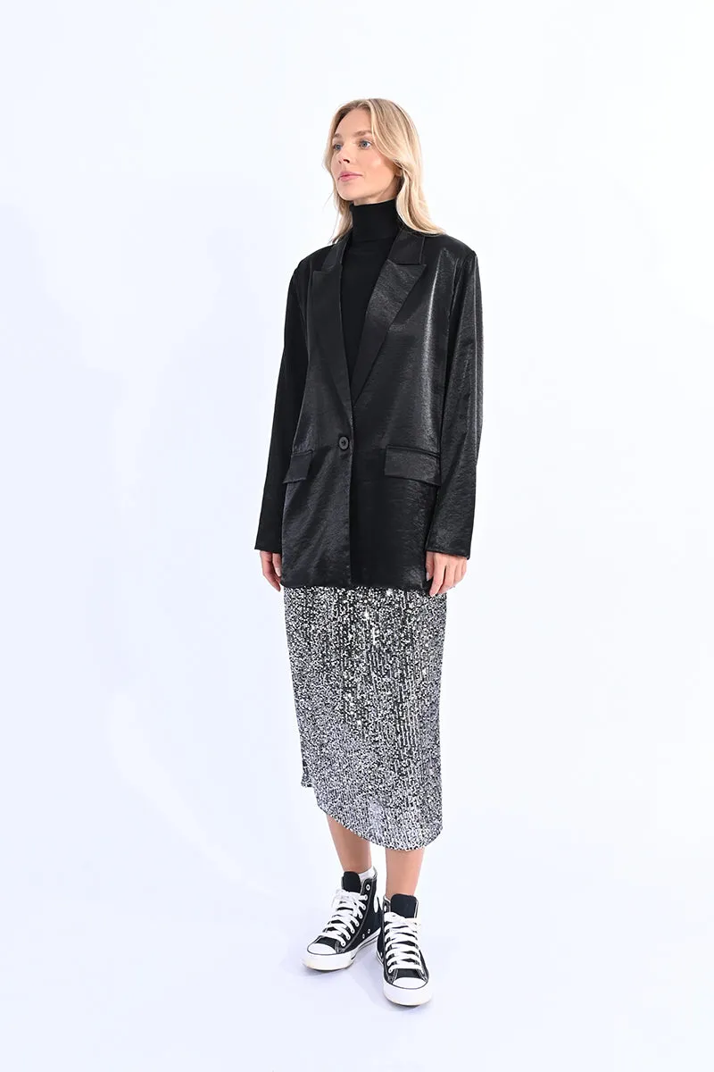 Black Wide Satin Blazer by Molly Bracken