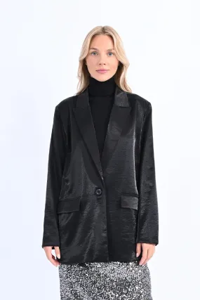 Black Wide Satin Blazer by Molly Bracken