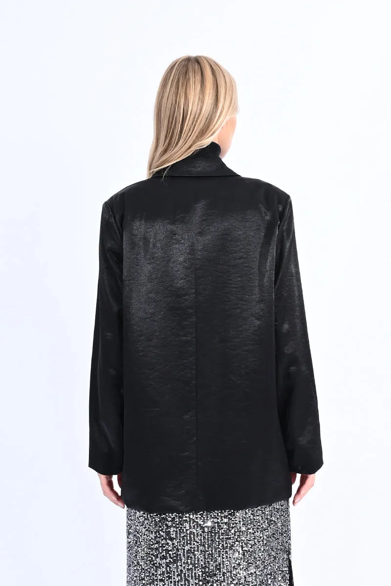 Black Wide Satin Blazer by Molly Bracken