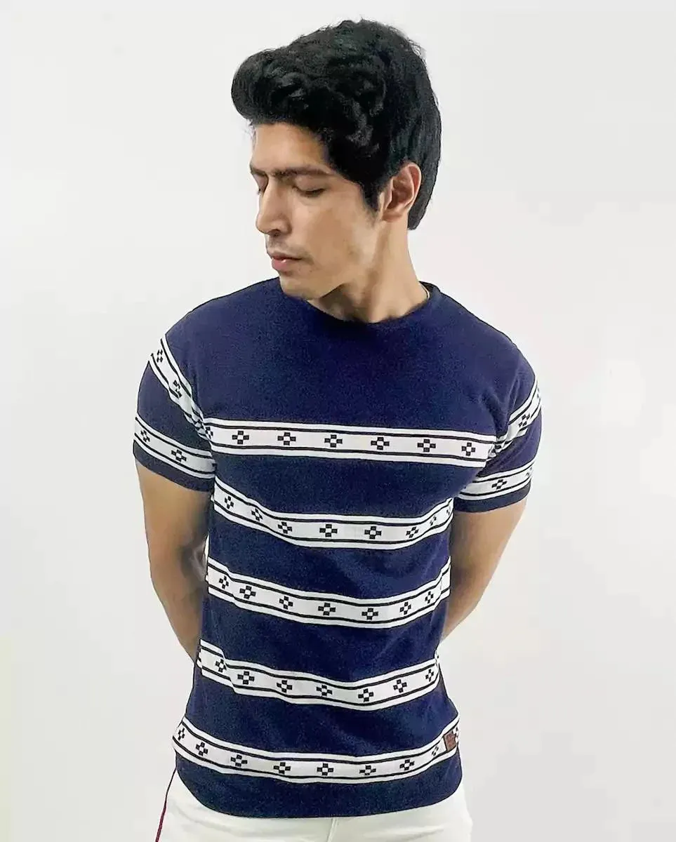 Blue And White Knitted T-Shirt