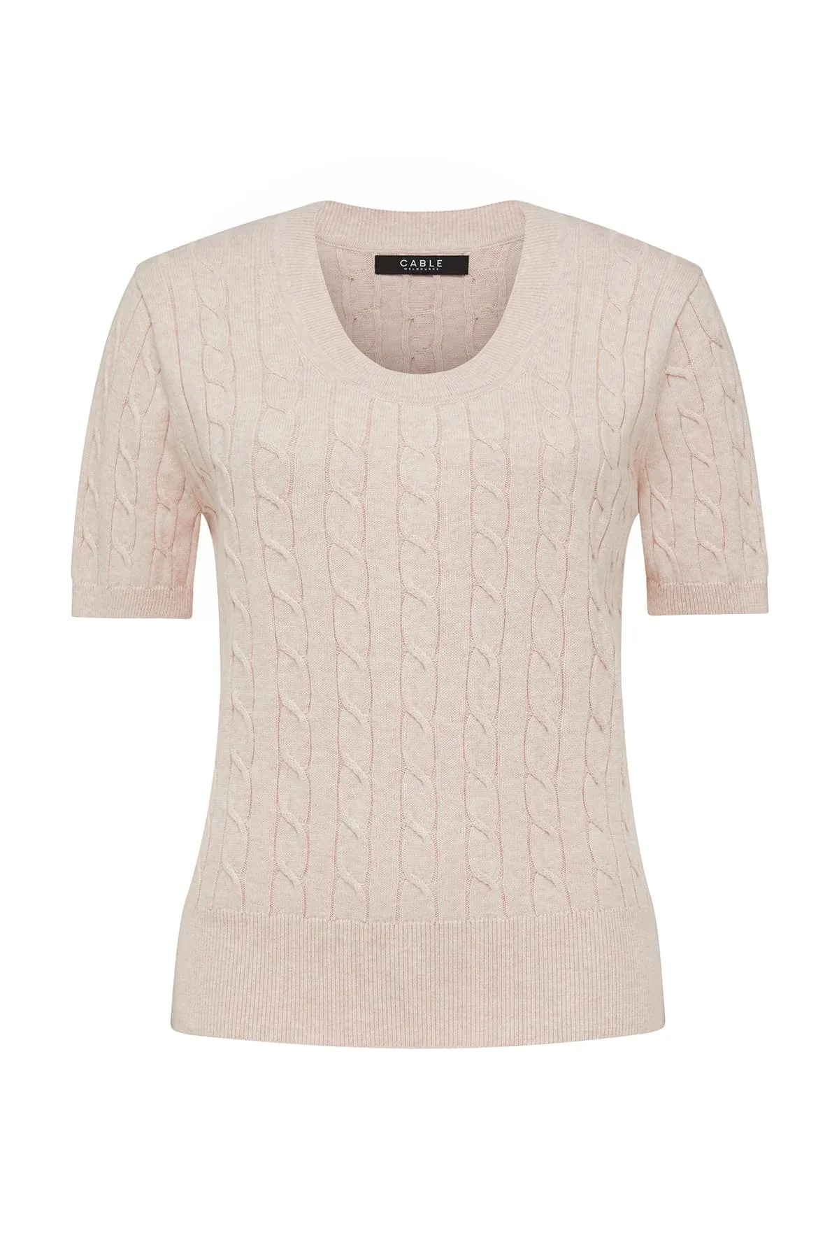 Cable Heritage Cotton Cable Tee - Pale Pink