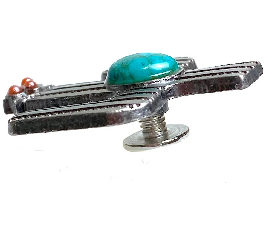 Cactus 1-1/2" Silver / Turquoise Screw Back Concho 1.5"  #SWH-135