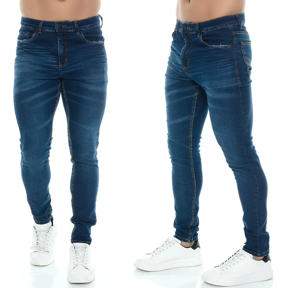 Calça Jeans Slim Masculina Estonada Com Elastano