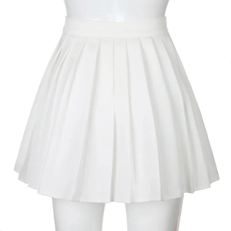 Casual White Letter Embroidery High Waist Woman Skirts Summer Fashion Pleated Skirt Short Girls Mini Skirt