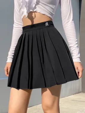 Casual White Letter Embroidery High Waist Woman Skirts Summer Fashion Pleated Skirt Short Girls Mini Skirt