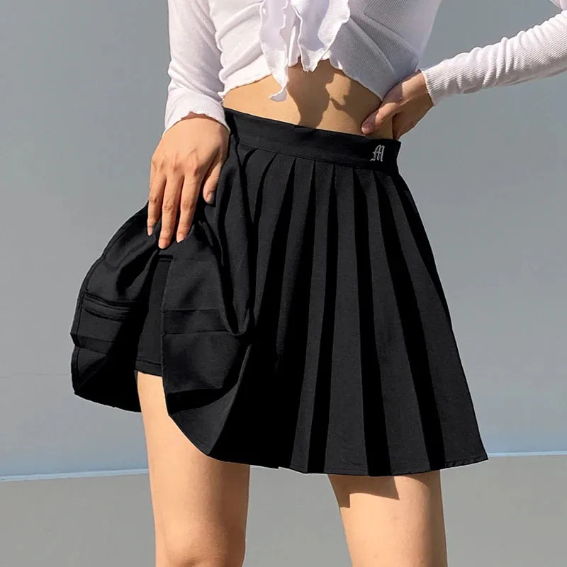 Casual White Letter Embroidery High Waist Woman Skirts Summer Fashion Pleated Skirt Short Girls Mini Skirt