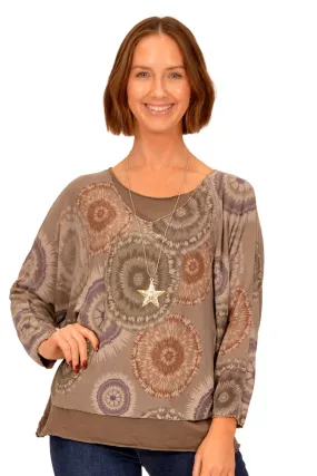 Catherine Lillywhite's Tan Medallion Print 2Pc Tunic with Necklace