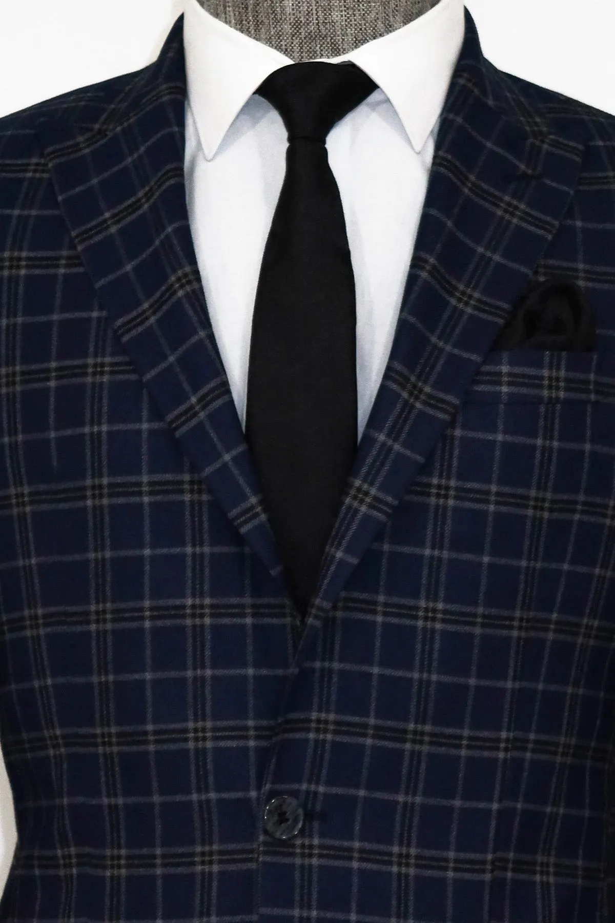 Checked Navy Blue Men Blazer and Trousers Combination - Wessi