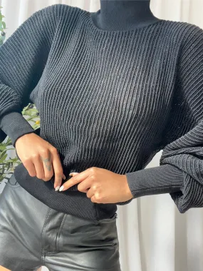 CHO Ribbed-knit Turtleneck Sweater in Black