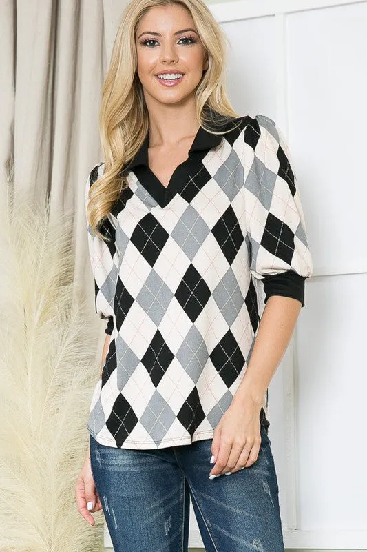 Collared Argyle Top