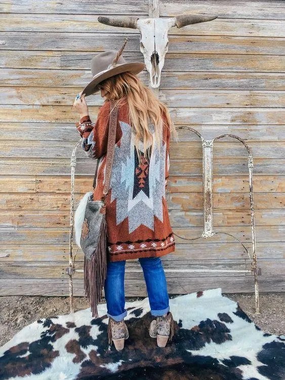 Cowichan Cardigan Aztec Sweater Duster Ivory Brown Or Black You Choose Thick Cushy Boho Blanket Jacket With Pockets Available In Sizes Small Medium Large Or Extra Large XL