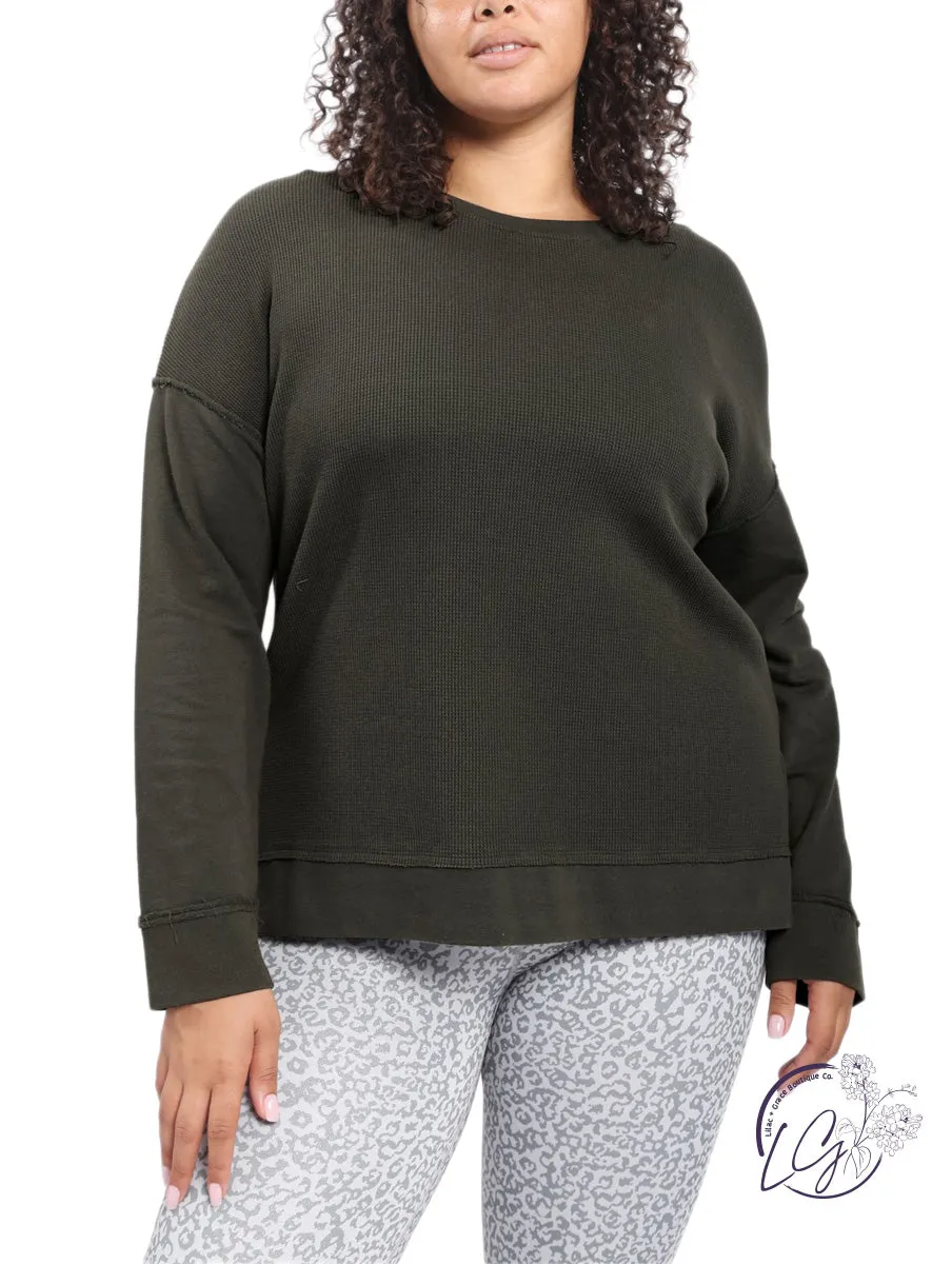 Curvy Waffle-Knit Pullover with Side Slits