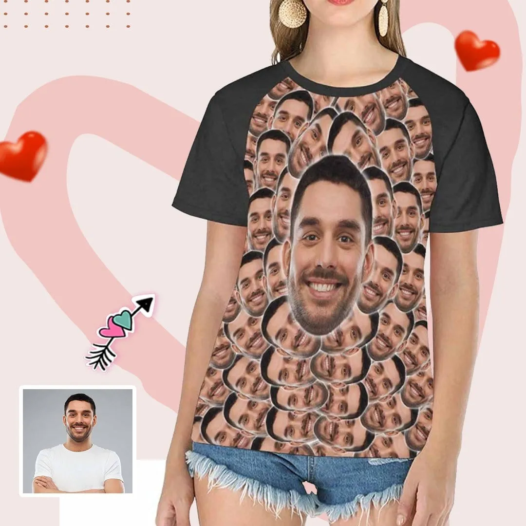 Custom Boyfriend Face Smash Tee Women's All Over Print T-Shirt Design Your Own Shirts Gift for Valentine's Day