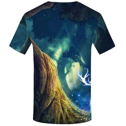 Deer T shirts Men Animal T-shirts 3d Forest Tshirts Novelty Harajuku Tshirts Cool Flower Tshirt Printed Short Sleeve Full Print