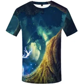 Deer T shirts Men Animal T-shirts 3d Forest Tshirts Novelty Harajuku Tshirts Cool Flower Tshirt Printed Short Sleeve Full Print