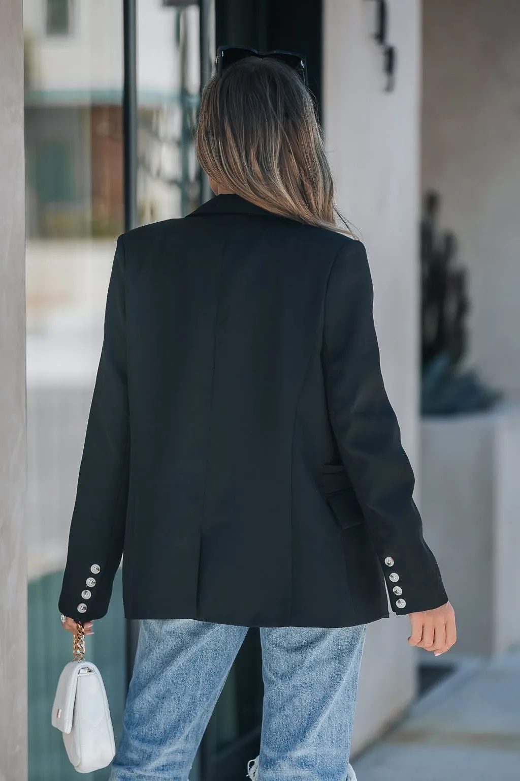 Detailed Button Sleeve Blazer - Black - FINAL SALE