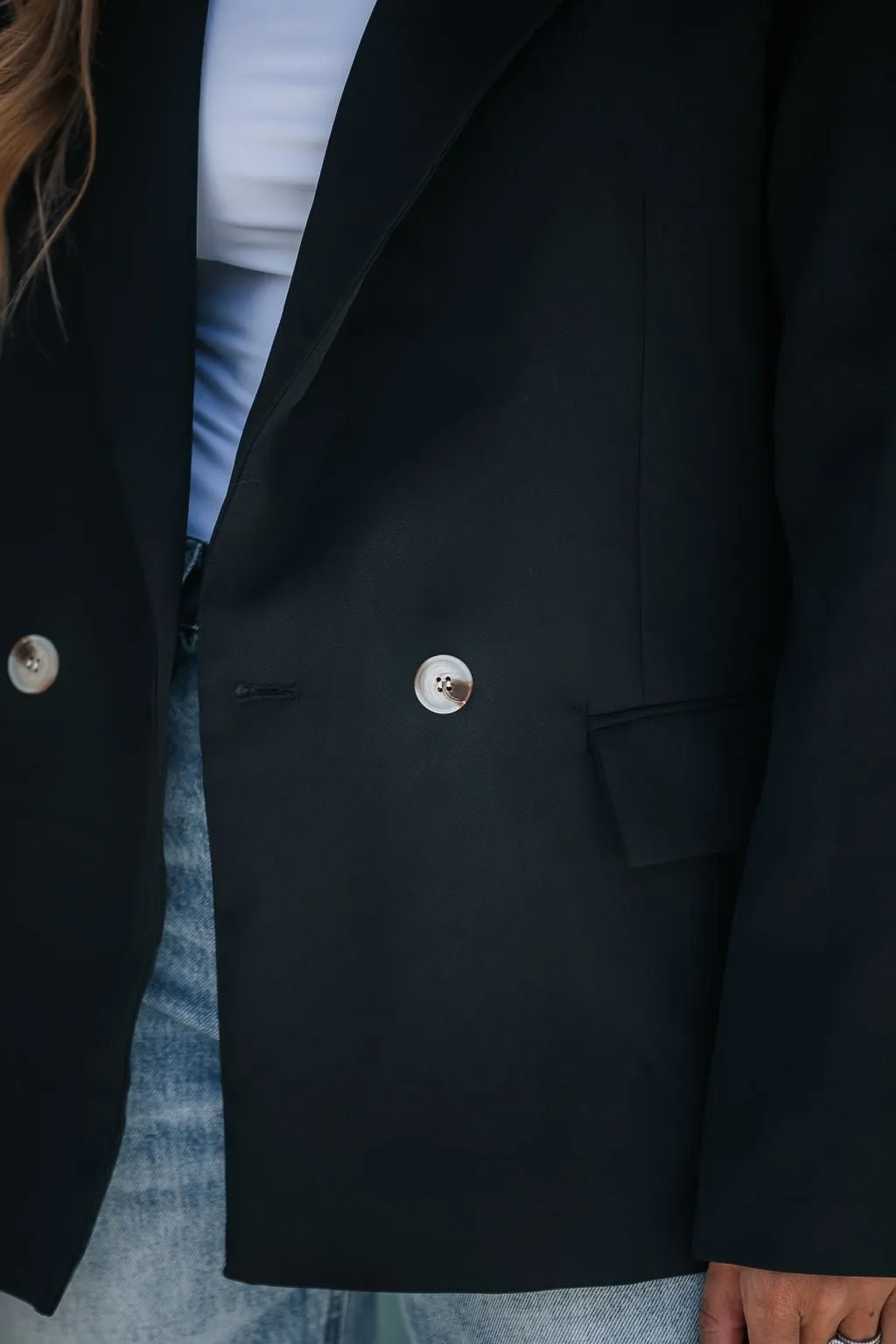 Detailed Button Sleeve Blazer - Black - FINAL SALE