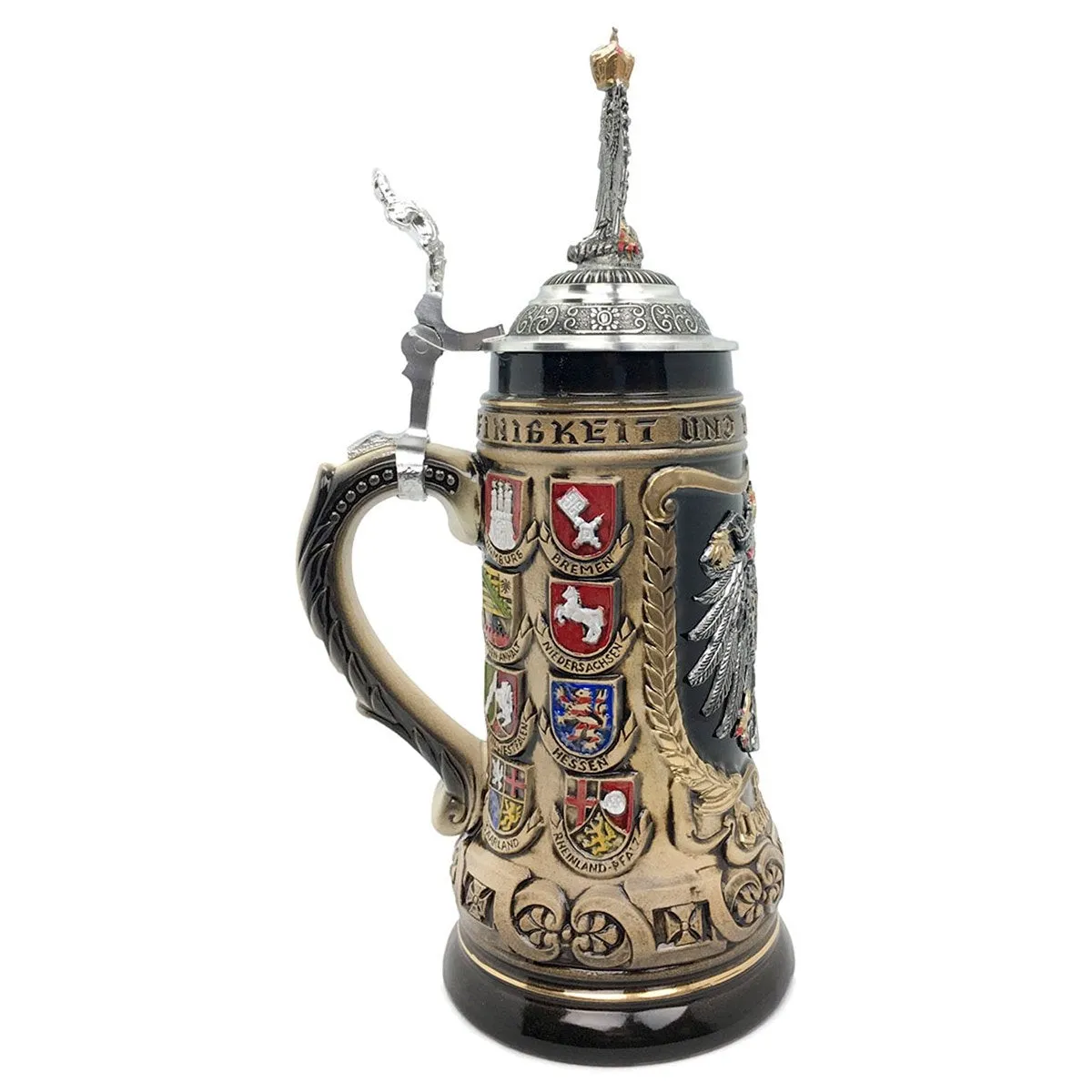 Deutschland Eagle Lid & Medallion .5L German Beer Stein