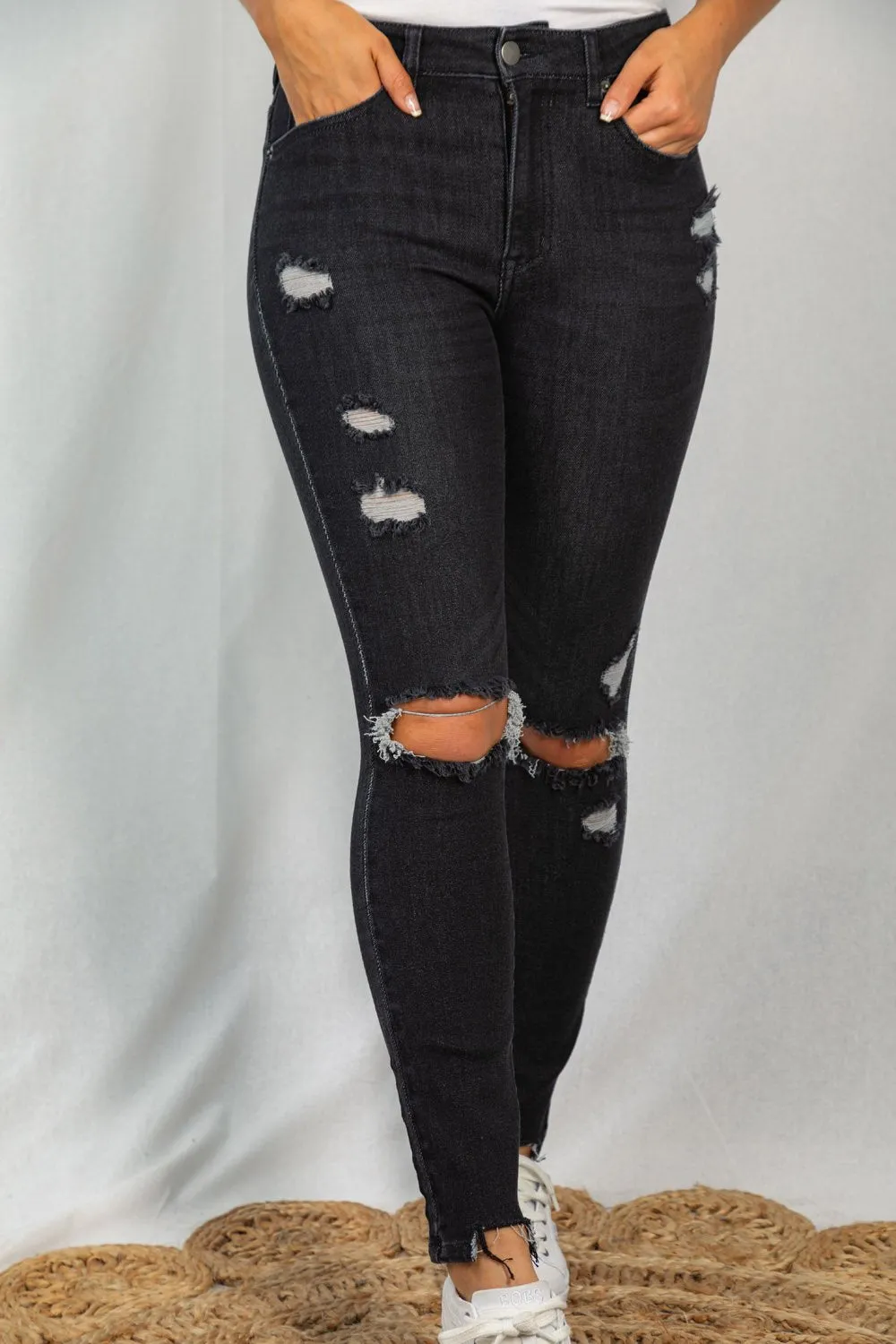 Distressed  Roll Up Jean by White Birch - Final Sale