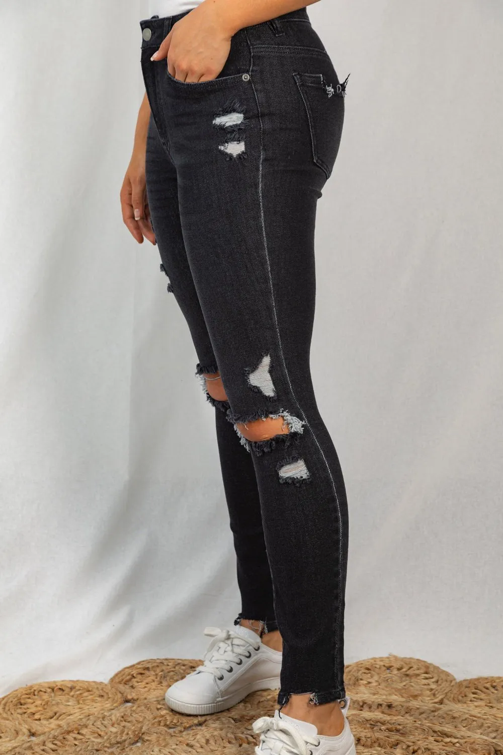 Distressed  Roll Up Jean by White Birch - Final Sale