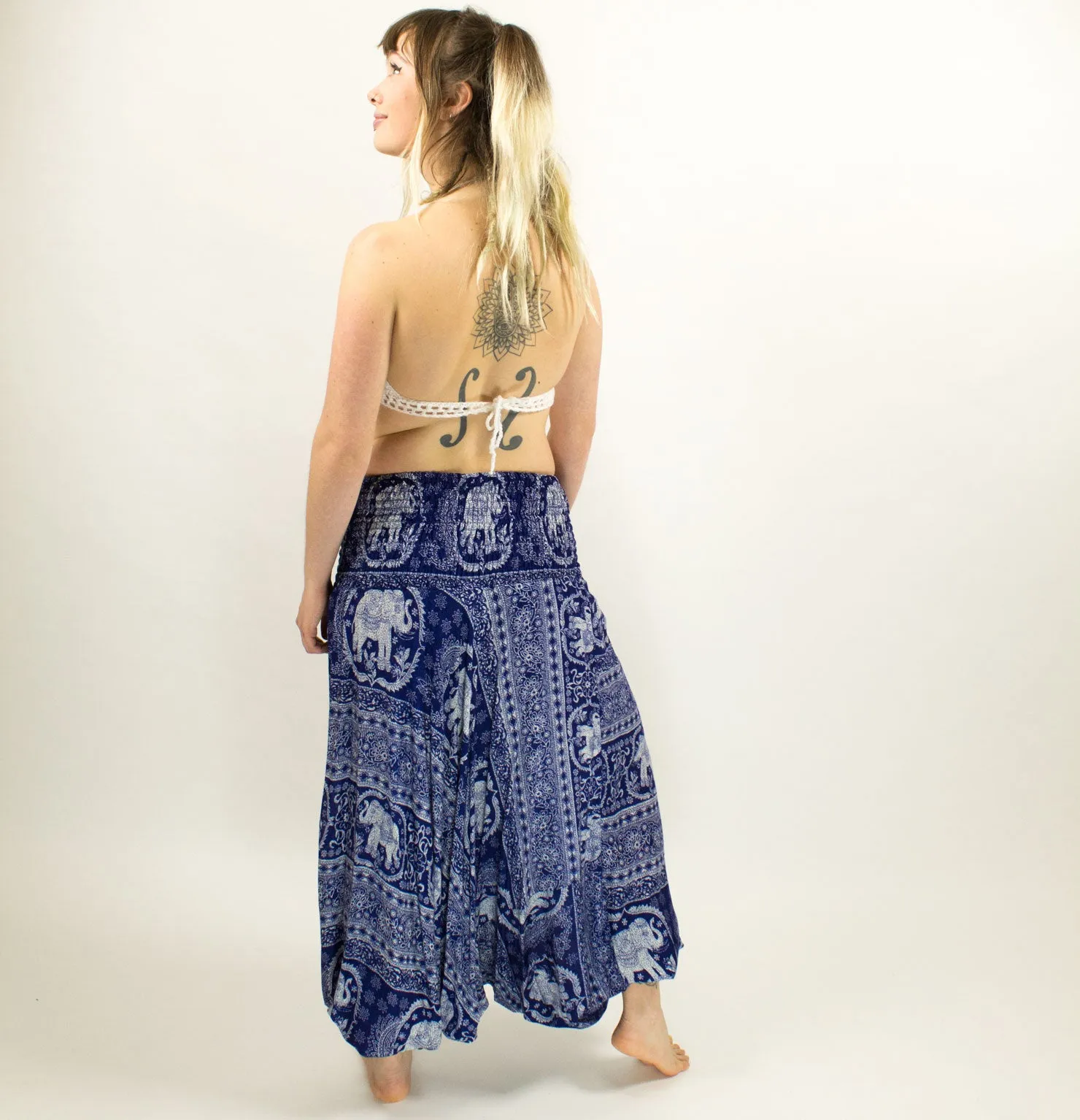 ELEPHANT PATTERNED HAREM PANTS - LOW CROTCH