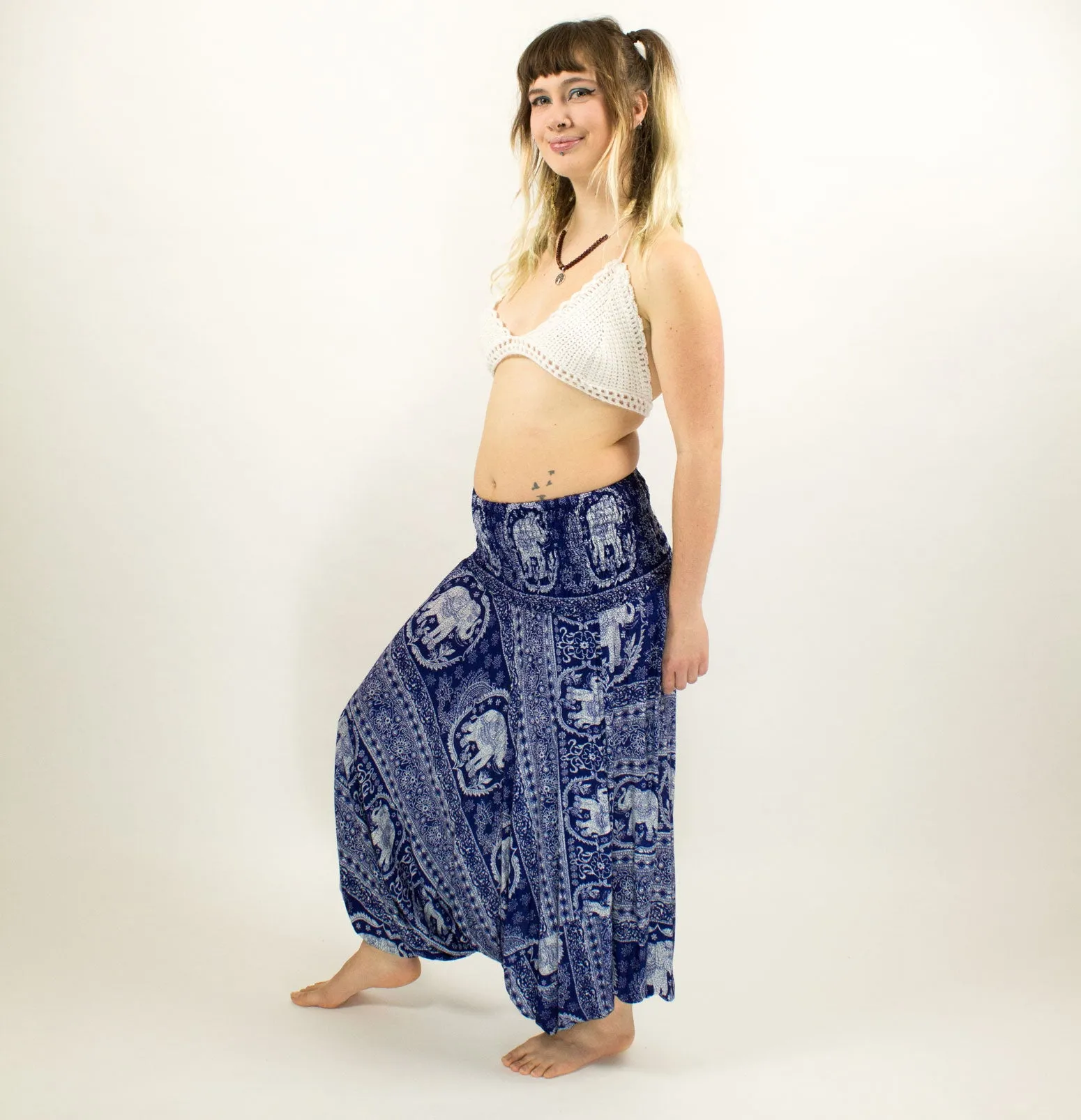 ELEPHANT PATTERNED HAREM PANTS - LOW CROTCH