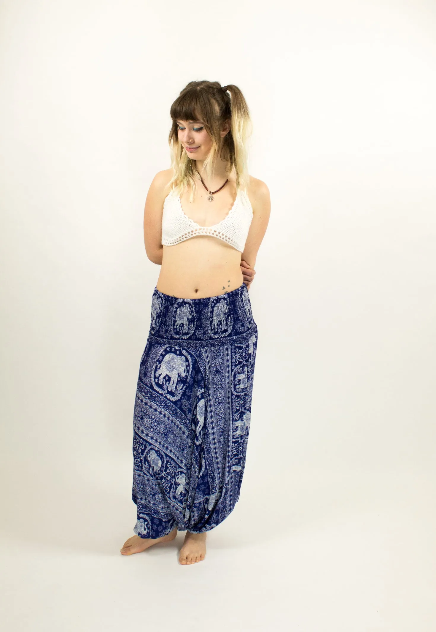 ELEPHANT PATTERNED HAREM PANTS - LOW CROTCH